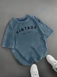 Women's Vintage Washed Cotton T-Shirt, Comfortable Breathable Casual Daily Wear, Summer Plain Fitted Top, Vintage Est.1963 Print
