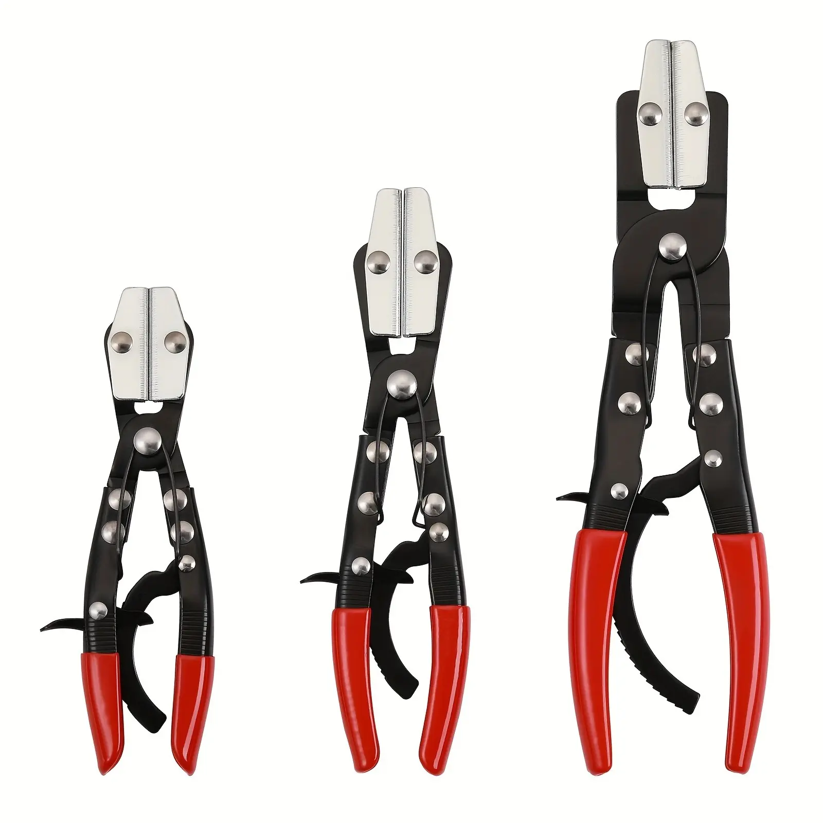 3 pcs All Metal Hose Pinch Off Pliers, Automatic Locking Ratcheting, Pliers For Coolant Hose, Radiator Hose, Fuel Hose, Carbon Steel, 8", 10", 12", Ratcheting Hose Pinch Off Pliers Set