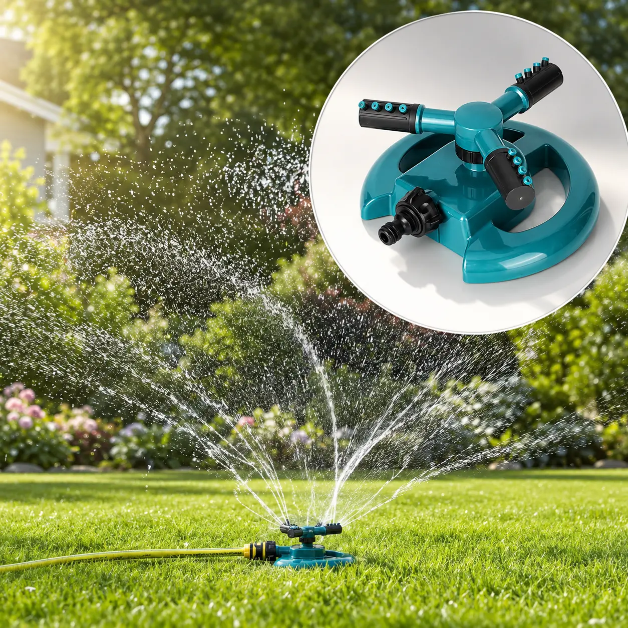 360-Degree Adjustable Rotary Sprinkler - Sturdy Plastic Heavy-Duty Automatic Lawn Irrigation Tool, Wide Coverage Water Sprayer for Outdoor Garden, Backyard, Rotary Sprinker