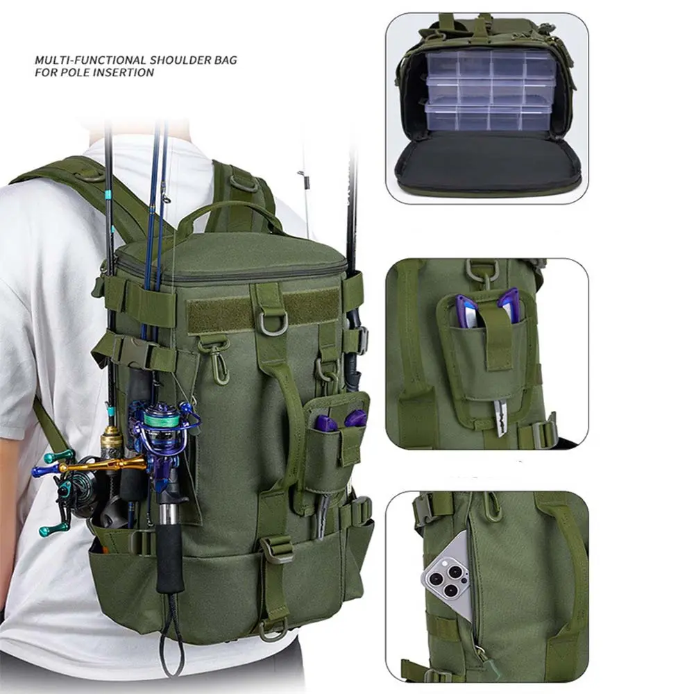 New Waterproof Fishing Backpack, Outdoor Sports Shoulder Bag, Multi-Functional Dry-Wet Separation Lure Bag, Large Capacity