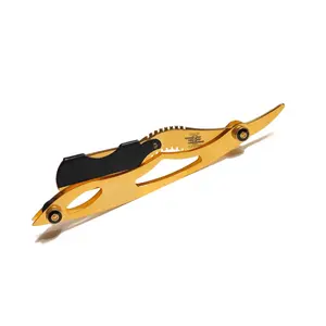 Men’s Gold and Black Engraved Straight Edge Razor Hair, Beard, Eyebrow, Mustache Folding Razor