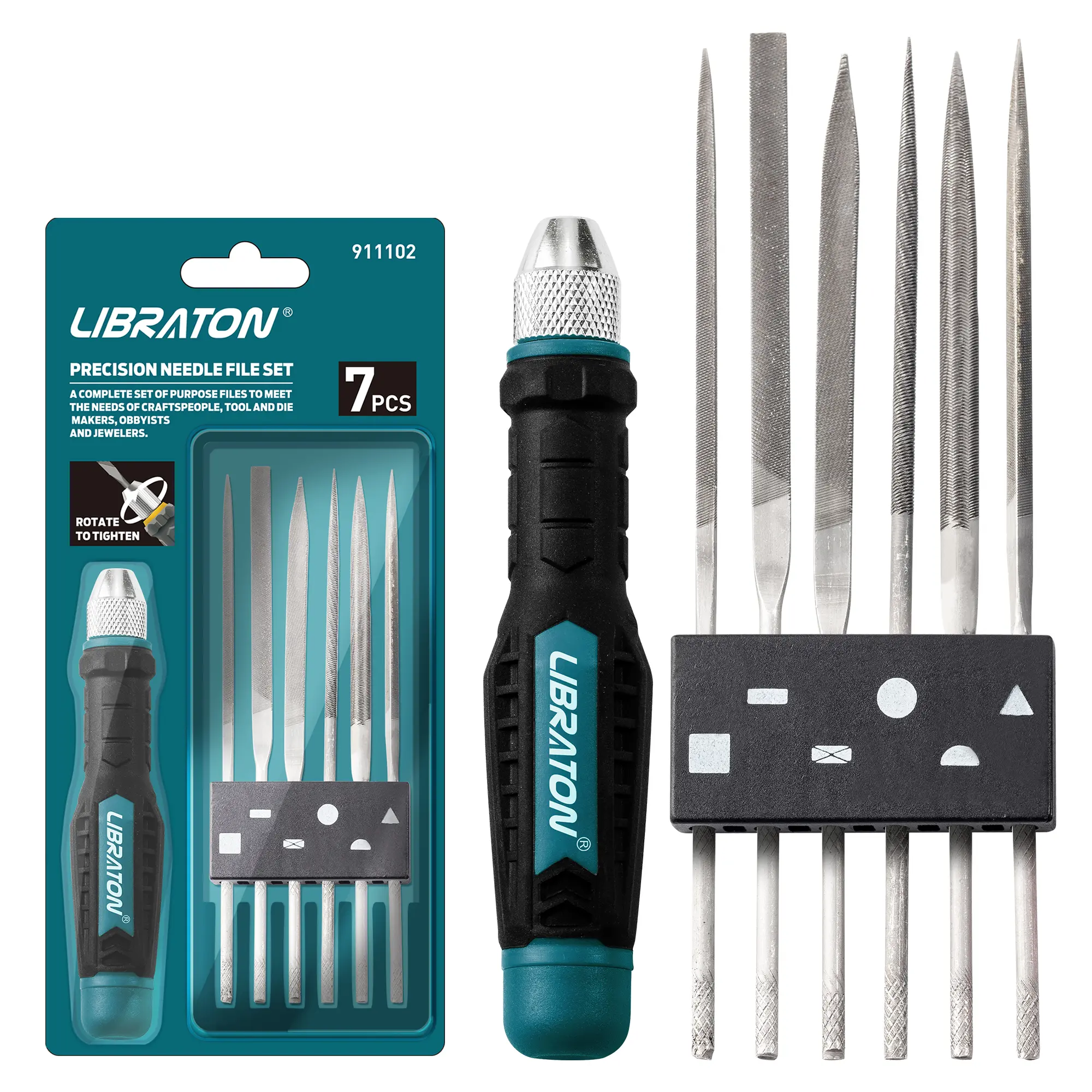LIBRATON 6PCs Interchangeable Needle File Set, Easy to Change Small Mini Steel Files with Handle for Precision Work, Woodworking, Craft Tool (Service Promise Included)
