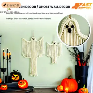 Ghost Wall Hanging, Macrame Gifts, Macrame Ghost, Dark Academia, Spooky Home Decor, Living Room Wall Art, Halloween Ghost Cotton