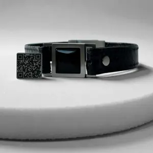 Men’s bracelet with black Agate, meaningful gift with engraved qr code, anniversary gift for him, birthday gift, natural agate stone