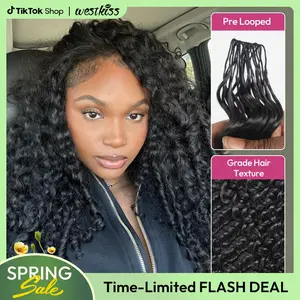 [NEW IN] West Kiss Burmese Curly Crochet Human Hair for Mircale Knots Boho Braids Knotless Pre-Separated 50g/Bundle Deep Wave Human Hair Extensions TikTokShopSpringGlowUp