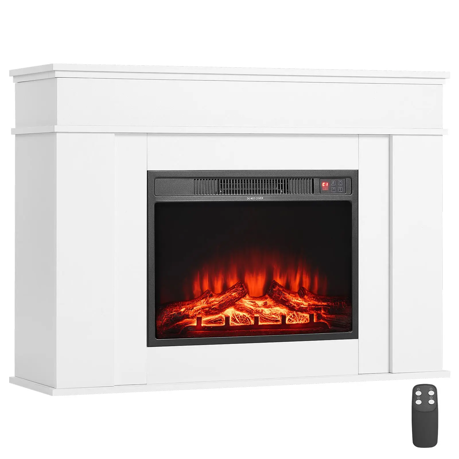 VEVOR 43-Inch White Freestanding Electric Fireplace Stove Heater with Wood Frame, 1500W 5120BTU Realistic 3D Flames, Remote Control, Easy Setup, Overheating Protection, Adjustable Flames, Timer, 43.31x13.58x32.87 in Core EF-23, for Living Room, Bedroom