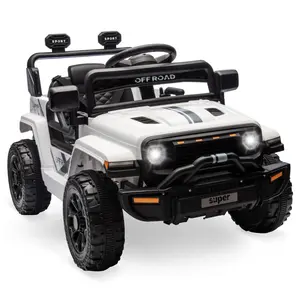 GAOMON White 12V Ride On Truck Car For Kids With Remote Control Bluetooth Speaker Led Lights Two Driving Modes And Safety Features White