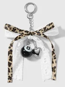 Autumn Winter Leopard Print Bow Keychain, Fabric Streamer Bag Pendant, Creative Car Key Chain, Funny Fashion Simple Keychain, Solid Design, Keychain Lanyard