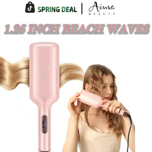 【UPGRADE 】Aima Beauty 1 inch &  1.25 Inch Deep Beach Waves Curling Wand,Mermaid Hair,lonic 2 Barrel Crimper for Women,Anti-Scald,Dual Voltage,Travel Hair Tools,Easy to Use Hair Waver, Women's Day Gift for Mothers Female Volumizing Curler,Gift Box Ready
