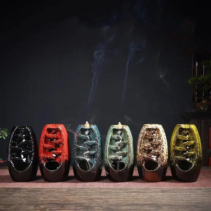 Backflow Incense Burner, 1 Count Creative Ceramic Incense Holder with 20pcs Incense Cones, Aromatherapy Scent Diffuser, Home Decor Ornaments for Living Room Bedroom Office, Aromatherapy Home Fragrances