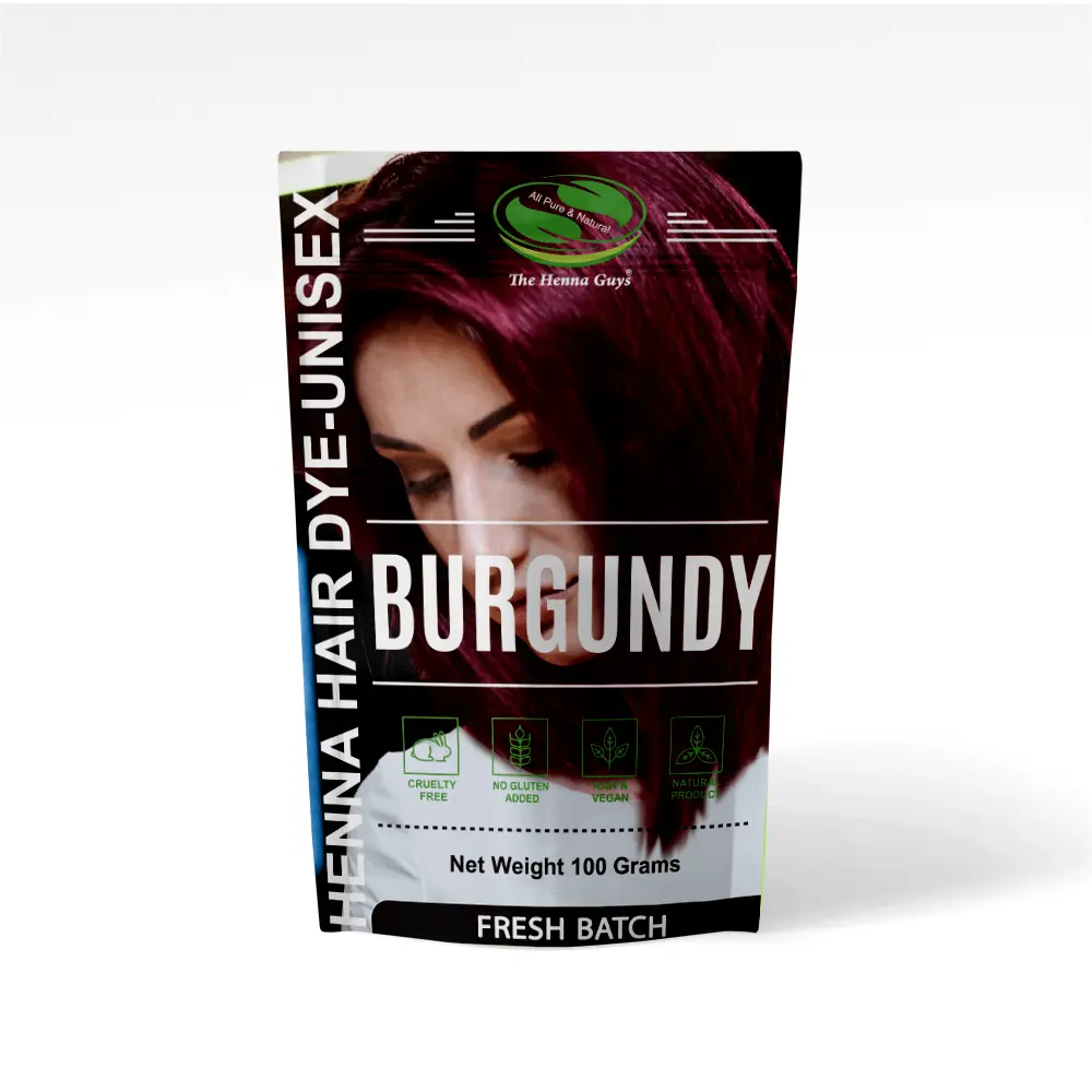 Burgundy Henna Hair Dye - The Henna Guys | Covers Grays Naturally | Rich Burgundy Tones | Adds Shine - 100 grams