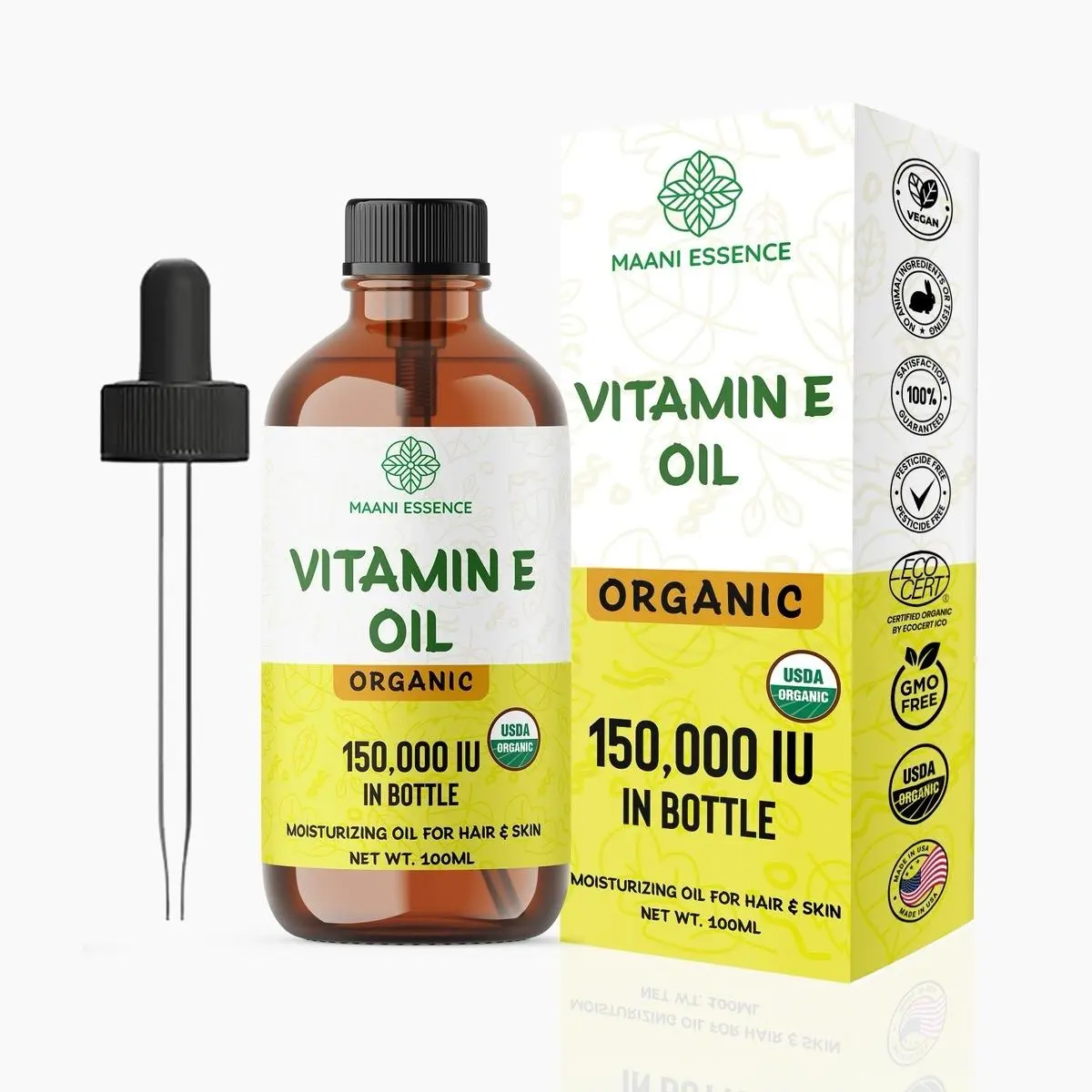 100ml Organic Vitamin E Oil 150,000 IU, Pure Natural Vitamin E Skin & Hair Oil, Moisturizing Body Oil, Non-GMO, Made in USA