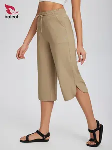 BALEAF Women's Capri Pants Wide Leg Athletic Yoga Capris with Pockets Quick Dry Hiking Pants Loose Lounge Summer UPF 50+