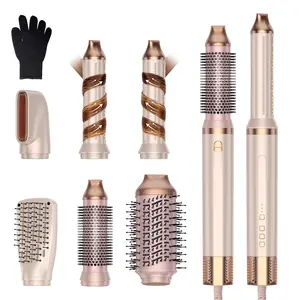 6-In-1 Rose Gold, 110K RPM High-Speed Brushless Motor Multi-Functional Hot Air Brush Set, 200 Million Negative Ions Anti-Frizz, Curler & Straightener 2-In-1, Ideal Gift For Hairstyling, High Power, Suitable For All Hair Types Curling Iron Set