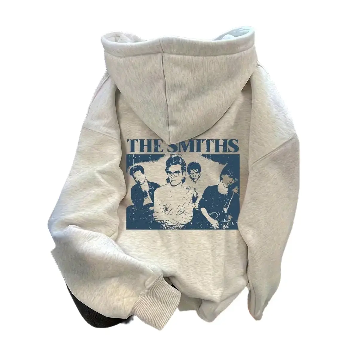 Women's The Smiths Letter & Figure Print Casual Drop Shoulder Hoodie Sweatshirt for Graduation Back To School Outfits Teacher Outfits for Women Long Sleeve Fabric Light Grey Pullover Tops