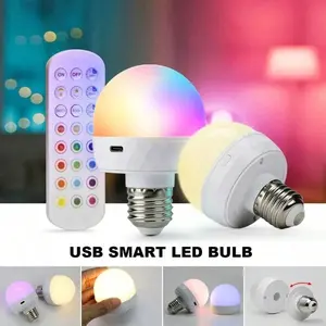 2PC RGB LED Light Bulb USB 5V Charging Smart Remote Control Dimmable For Bedroom Bedside Living Room Bar LED Lighting Fixtures