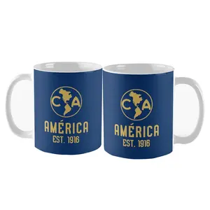 ClubAmérica Mug, Blue Coffee Cup, Gift For Fans, Birthdays, Gift For Friends, Featuring the Official Team Logo in Bold Yellow