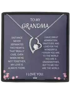 1Pc To My Grandma Gift Copper Zircon Heart Pendant Necklace, Sentimental Necklaces, Love Gift, Christmas Birthday Holiday Present,Nana Gift Jewelry Includes Card & Box
