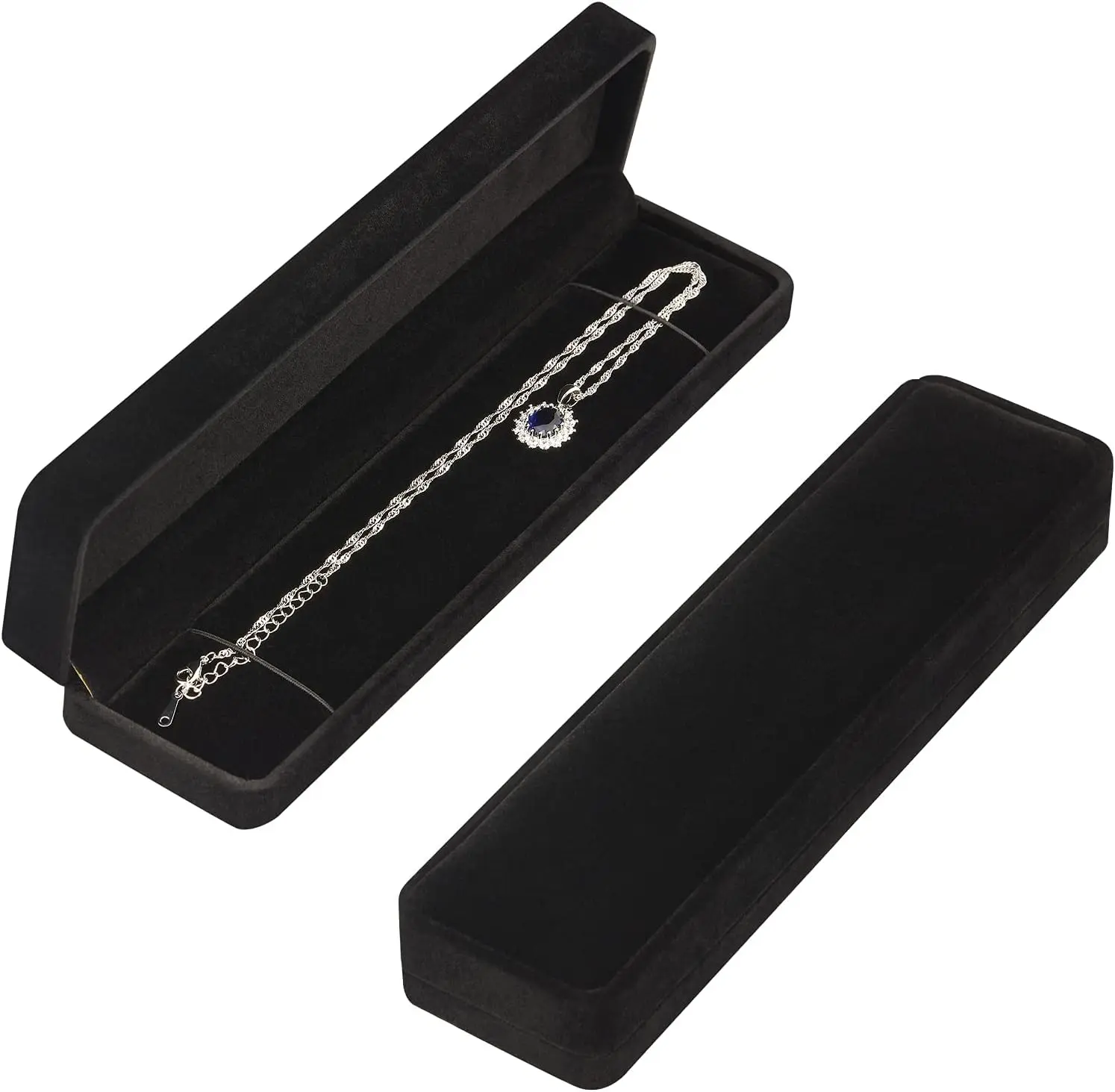 2 Pieces Long Velvet Jewelry Chain Necklace Gift Box Set, Bracelet Storage Case, Jewellry Display Box for Wedding, Engagement,Proposal, Birthday and Anniversary (Black)