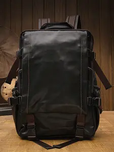 Handmade Cowhide Travel Backpack for Men, Genuine Leather Business Casual Oil Wax Bag, Computer Bag, Trendy Personalized Bookbag