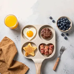 Cute Shaped Breakfast Pan | 4-Hole Non-Stick Egg & Pancake Maker, Fun Heart & Star Mold, All Stovetop Compatible, Quick Easy Family Morning Cookware