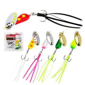 Inline Spinner Bait - Single Blade Spinnerbaits Fishing Lures 5-Pack, Three Sizes, Streamlined Design with Tail Grass, 360° Rotation Spinner Lure for Trout, Salmon, Panfish, Bass, Crappie & Perch