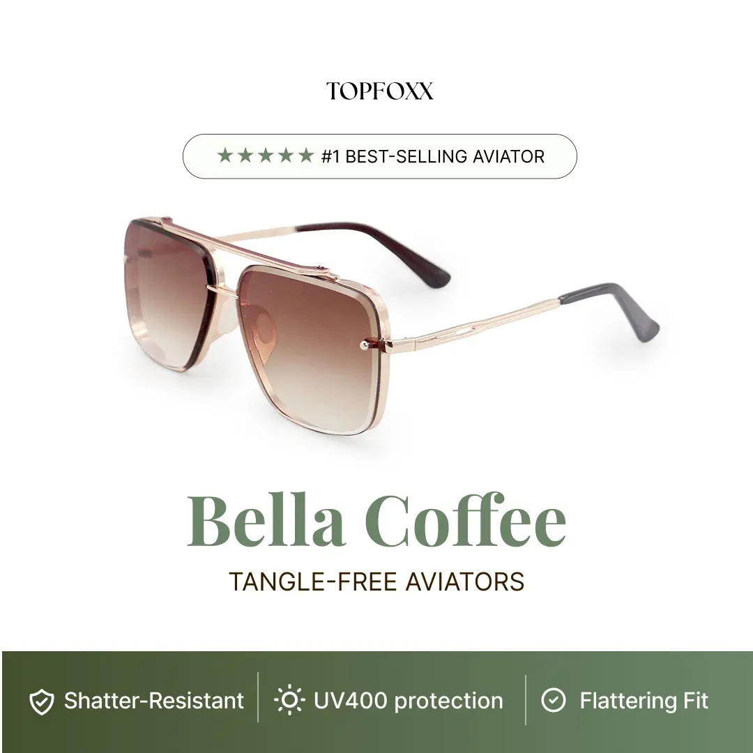 Bella Coffee - Tangle Free Aviator Sunglasses