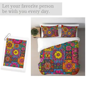Bohemian Floral Patchwork Duvet Cover Set, Mixed Color Pattern, Multiple Specifications Available, Whimsical Artistic Design, Soft Comfortable Fabric, Suitable for Bedroom Decor, Vibrant Colorful Floral Tiles, Ideal for Adults’ Cozy Sleep Space