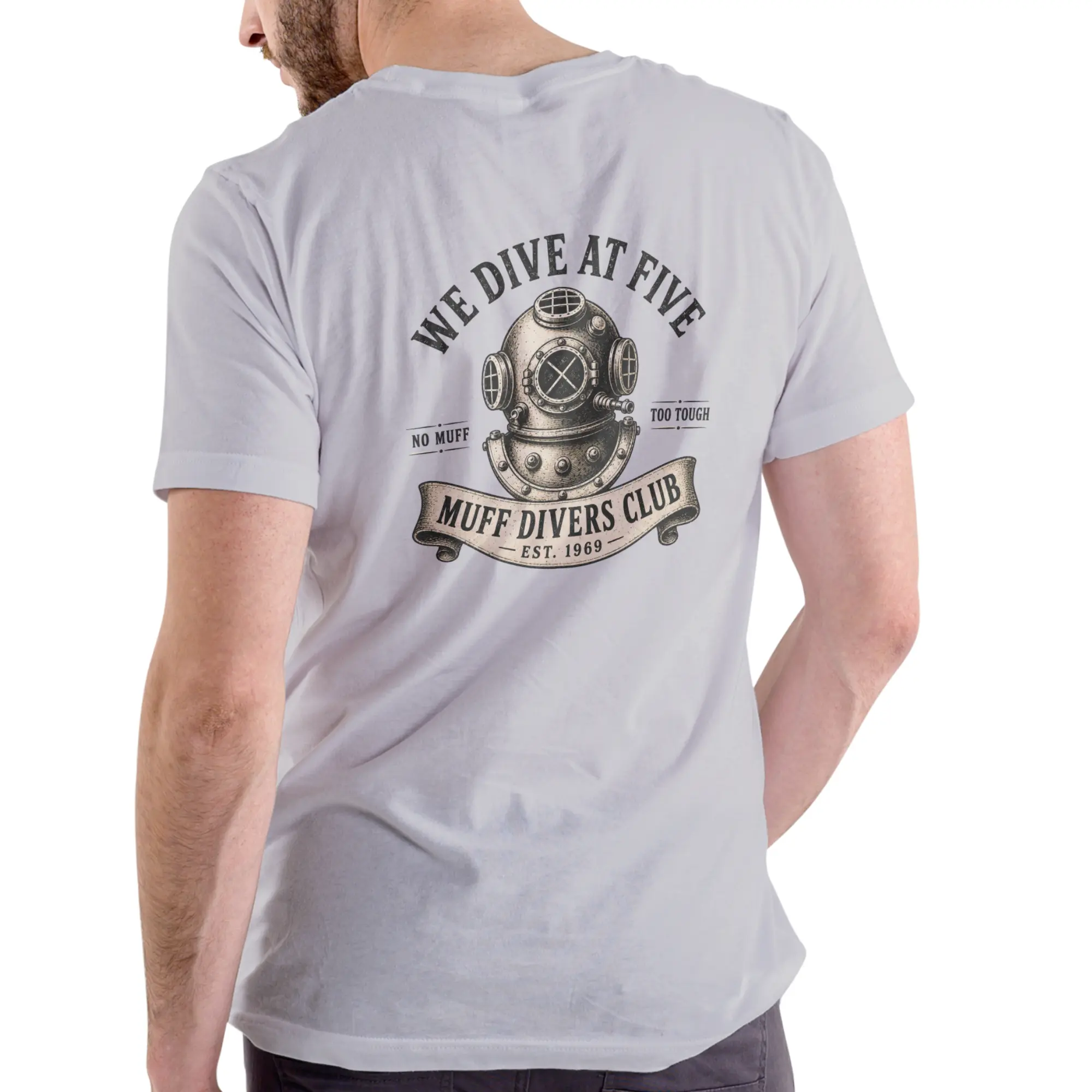 WE DIVE AT FIVE, MUFF DIVERS CLUB, Funny T Shirt, Unisex Cotton for Men, Women