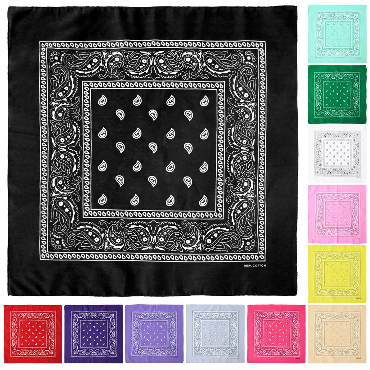 Falari 12 Pack Bandanas Multipurpose Cotton Novelty Paisley Bandana Headband for Cowboy Men Women 22 x 22