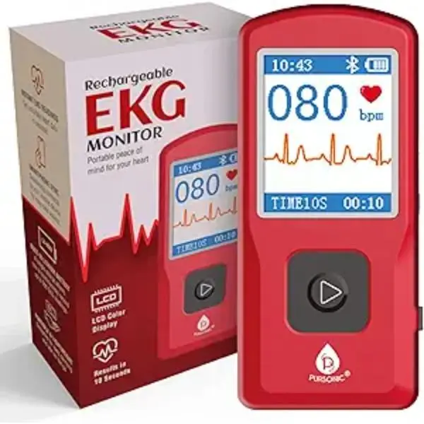 Pursonic PM10EKG1 Portable EKG & Heart Rate Monitor with LCD Screen & Storage, Red