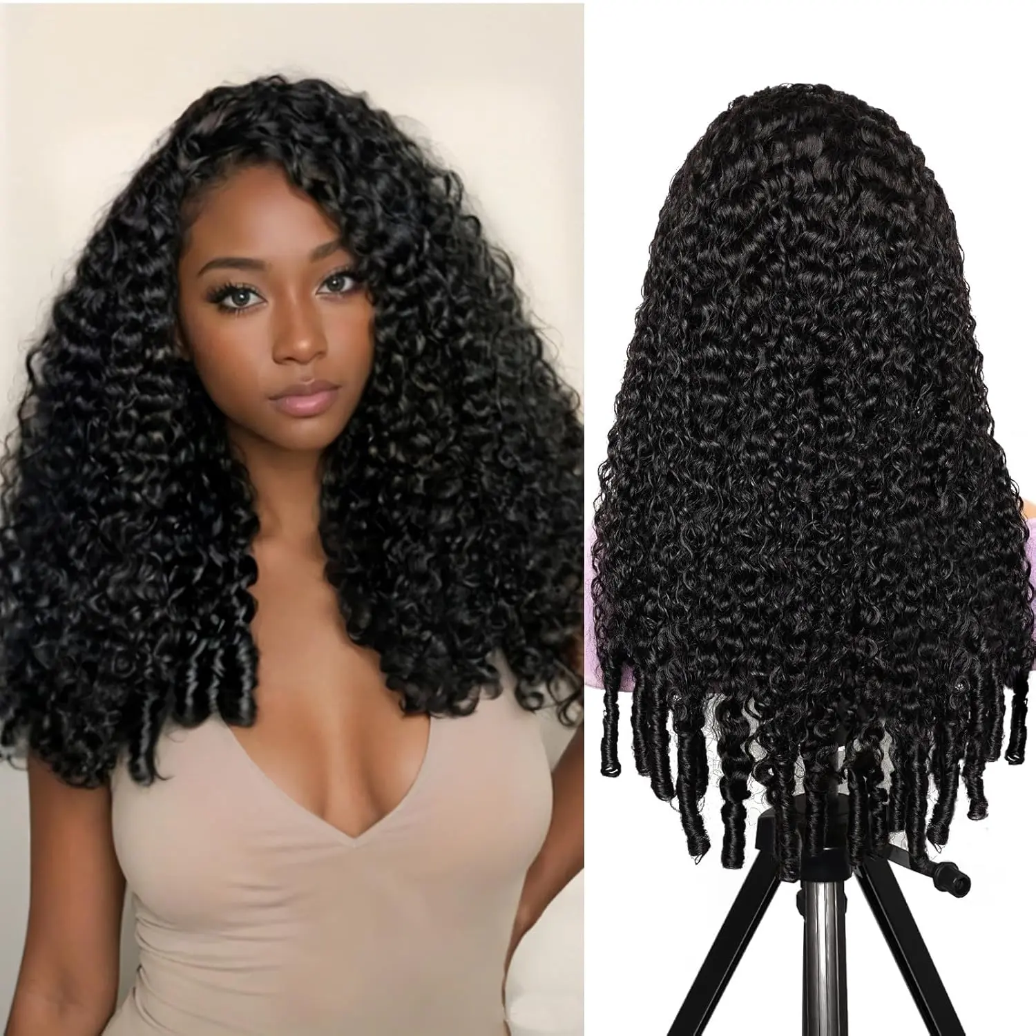 Half Wig Human Hair Burmese Curl Wig for Women 20 Inch 150% Density Glueless Seamless Flip Over Wigs with Spiral Curls End Beginner Friendly 3 in1 Wear Go Drawstring Half Wigs Natural Color, Flip Over Wig, Updo