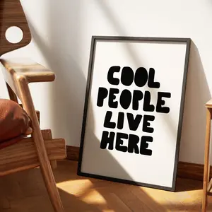 Cool People Live Here Print Quote Trendy Wall Art Black Words Print Dorm Room Decor Aesthetic Quote Print Minimalist Check Print above Bed, Room Decor, Unframed