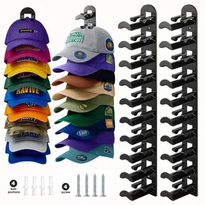 2 Pack Hat Organizer for Baseball Caps Decoration Wall-Mounted Hat Rack Hold up to 20 Hats with Strong Adhesive or Nail Cap Holder for Wall Closet Door and Bedroom for Men Hat Hanger Space-saving Home Organization Hat Storage for Wall Multi-Level Hat hook