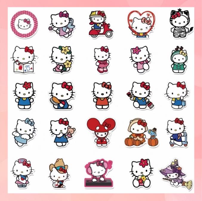 Sanrio Hello Kitty Stickers - 50pcs Assorted Designs Featuring Classic & Adorable Characters Perfect for Scrapbooking & Crafting