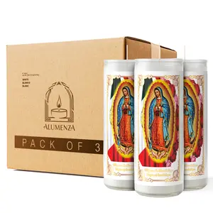 Bulk 3 Pack Virgen de Guadalupe 7 Day Candles in Glass Jar – Paraffin Wax, Clean Burning Unscented | Large & Tall Devotional Prayer Pillar Candles for Home, Memorial, Spells, Long Lasting
