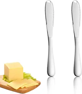Stainless Steel Butter Knives 2 Pack with Holes 3-in-1 Spreader Grater Slicer for Cold Butter Cheese Jam Dishwasher Safe Rust Resistant Ergonomic Handle