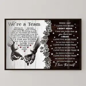 Rustic Farmhouse Framed/Unframed Couples Poster Wall Art Decor  - "We’re A Team I Love You More" Love Quote Print, Anniversary Wedding Gift for Spouses for Him Her Husband Wife, Bedroom Living Room Home Decor