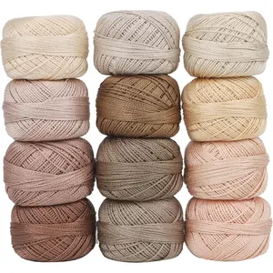 Size 8 Double Mercerized Egyptian Long Staple Cotton Pearl Thread 12 Gradient Colors Per Box 5g Ball Rainbow Embroidery Thread for Crochet Cross Stitch Hand Embroidery 12P