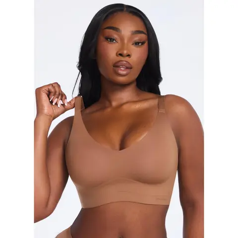 She's Waisted Women's MagicEraser Wire-Free V-Neck Adjustable Bra - Black, Basic, Minimalist, All Seasons Love Pick, Compression Fabric, Stretchy Rebounding Material, Seamless Fit, Clean Under Tees, Everyday Wear