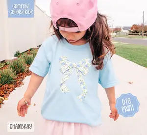Floral Bow Comfort Colors Youth Tshirt
