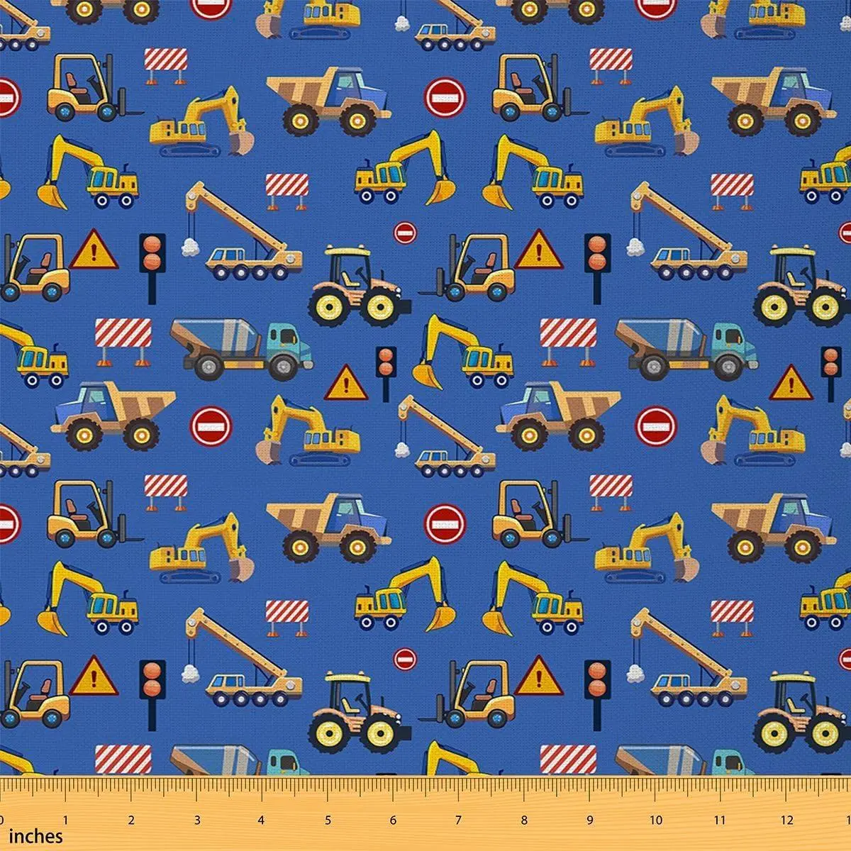Cartoon Truck Fabric Engineering Vehicle Excavator No Stretch Fabrics Sewing Supplies Cartoon Tractor Trucks Soft Flannel Polyester Fabric DIY Home Accents Pre-Cut