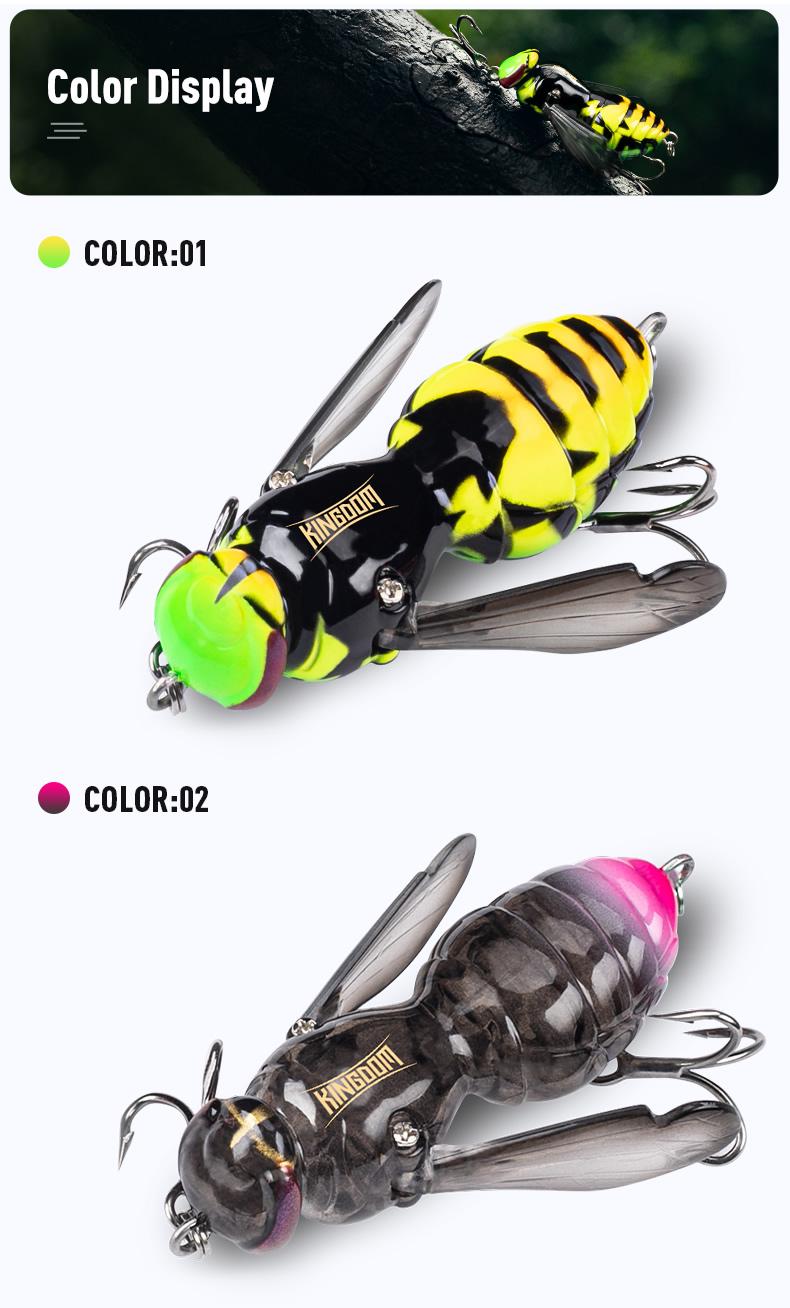 Realistic Topwater Wasp Crawling Fishing Lures Insect Design Noisy Splash Action Floating for Bass and Trout Fishing Anglers, Wasp Lure