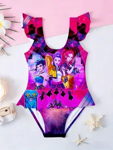 Kids K-Pop Ruffle One-Piece Swimsuit, Outdoor Beachwear for Children, Perfect Birthday & Back-To-School Gift, Casual Fitted Design