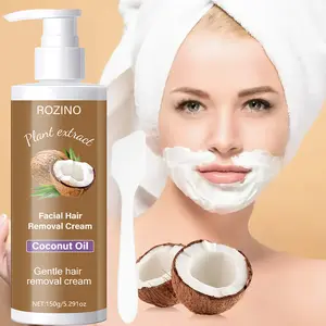 ROZINO Facial Hair Removal Cream with Coconut Oil | Painless Depilatory for Women | Gentle on Sensitive Skin & Peach Fuzz, No Dark Spots (150g)