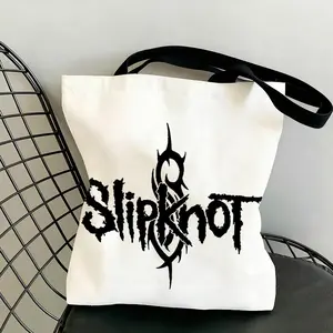 Cool Band S-Slipknot Storage Bags Canvas Double-Sided Print Black and White Tote Bag Large Capacity Shoulder Students Festive Fashion Eco Outdoor Picnic Travel High Quality Shopping Handbag Machine Washable