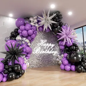 140-Piece Purple & Black Balloon Arch Kit Metallic Silver & Confetti Balloons for Birthdays & Halloween