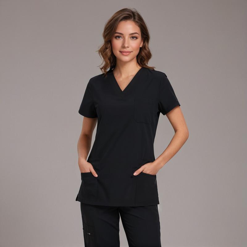 Women's Scrub Set - Flexible V-Neck Top & Jogger Pants Featuring 8 Pockets