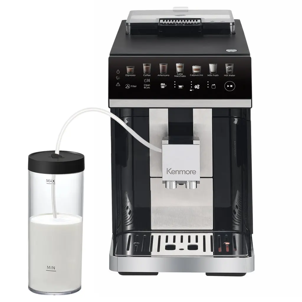 Kenmore KKSACM-B Super Automatic Coffee Maker Machine, 120V 1400W, Silver & Black Household Kitchen Coffee & Tea Appliance
