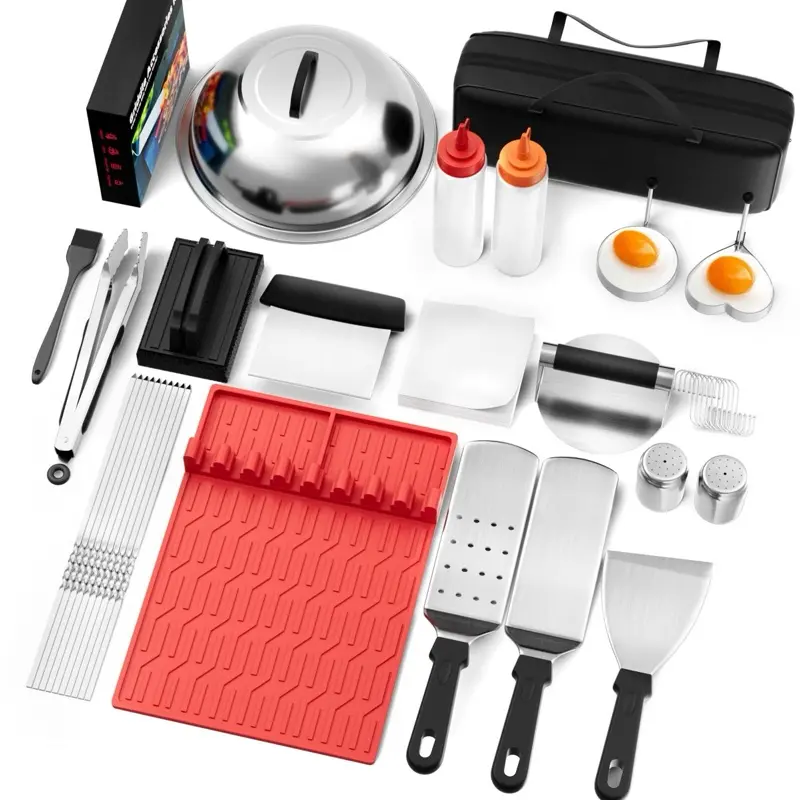 38-Piece Griddle Accessories Kit with Smashed Burger Press, Silicone Grill Mat, Basting Cover, Spatula Set, and Utensils for Outdoor Camping BBQ